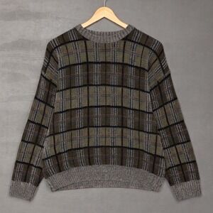 Vintage Dockers Plaid Crewneck Sweater Large‎ Green Brown Gray Retro Pullover